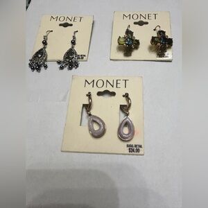 R23 3 pair Monet Gold and Lavender Teardrop Earrings
